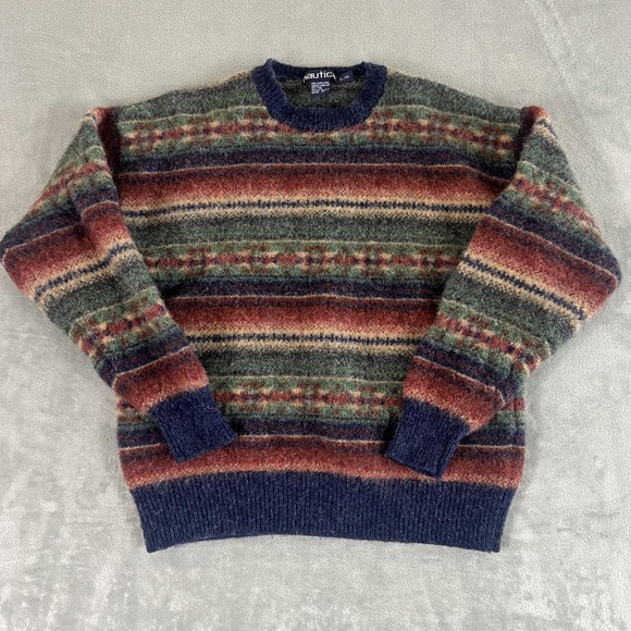 Nautica Other - Vintage Nautica Sweater Mens Large Multicolor Wool Crewneck Knit Hong Kong 90s